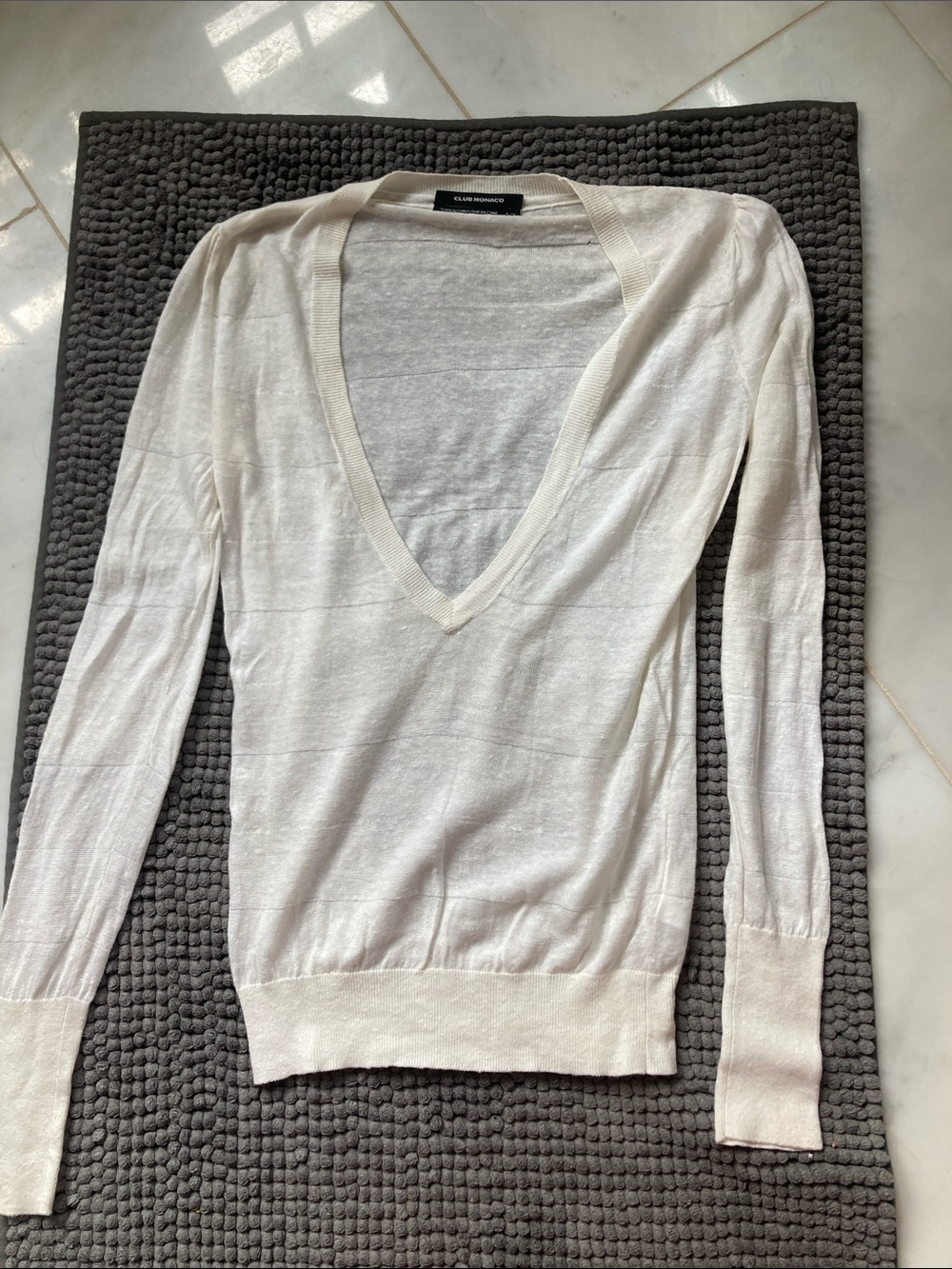 Club Monaco Women's White Deep V-Neck Lightweight Sweater- semi sheer size small